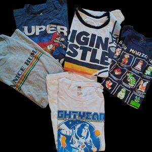 Bundle Of Retro Y2K Graphic 5 T-Shirt Pack - White, Blue, Navy, Gray